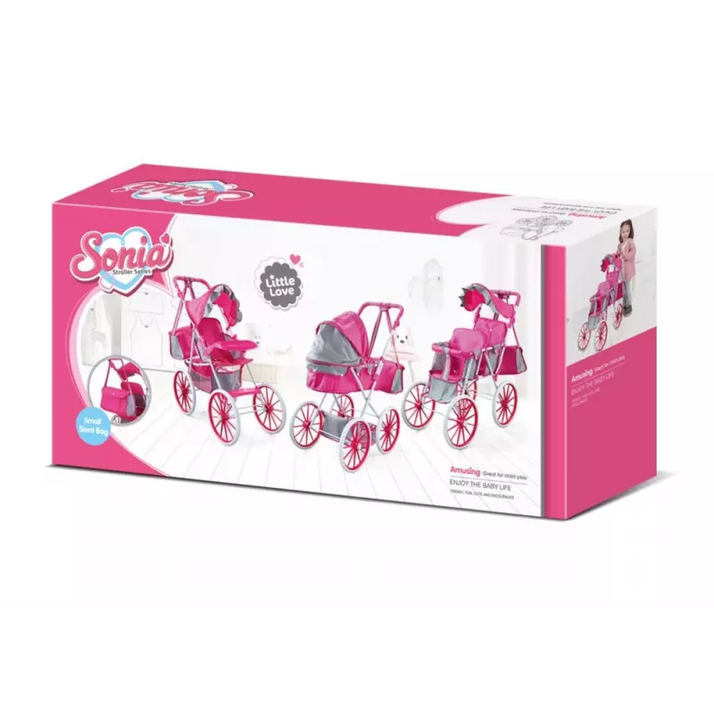 LEAN TOYS Carrito de muñecas metal bolsa ruedas grandes rosa