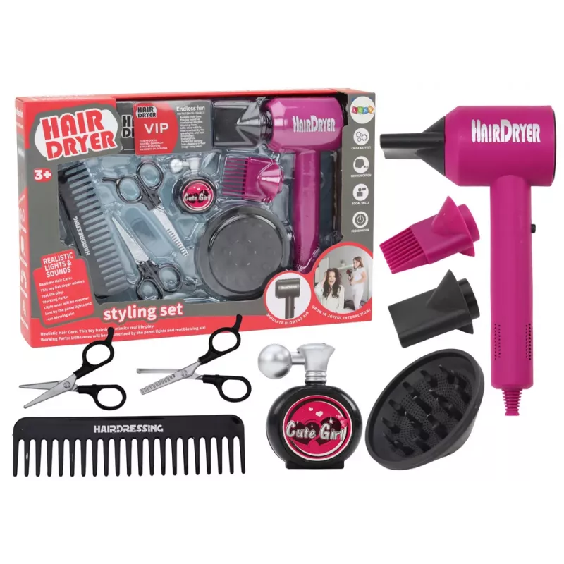 LEAN TOYS Set de peluquería salón de belleza peluquero secador 10 piezas