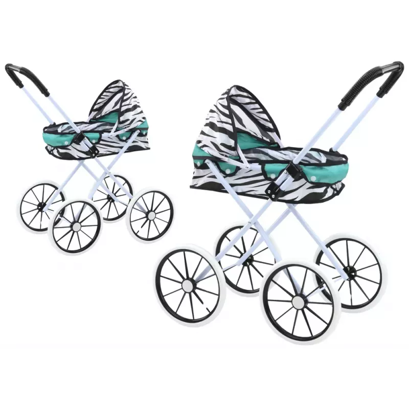 LEAN TOYS Carrito de muñecas ruedas grandes plegable cebra turquesa