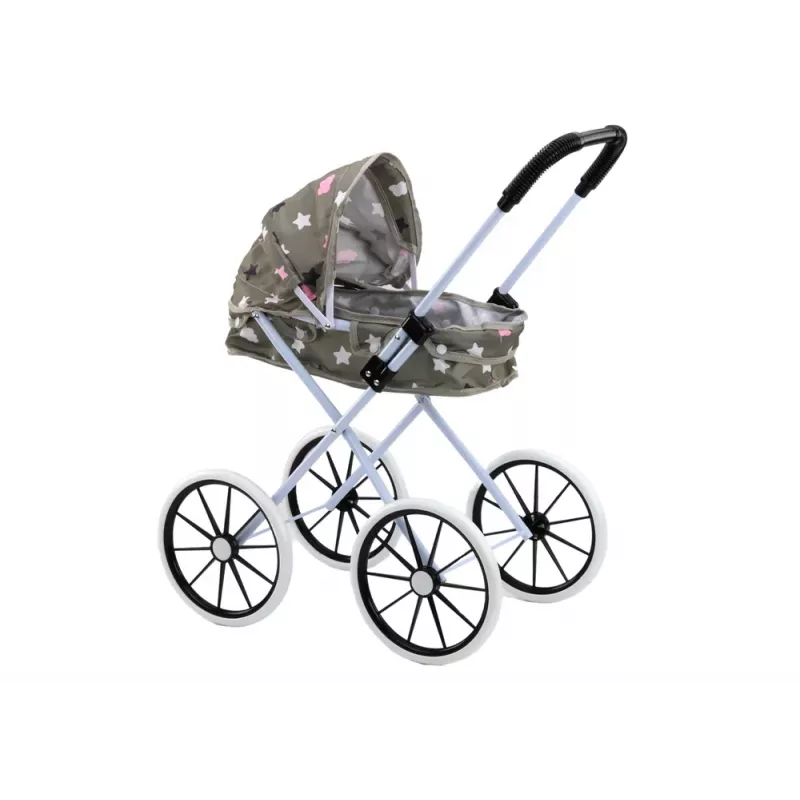 LEAN TOYS Carrito de muñecas ruedas grandes plegable estrellas gris