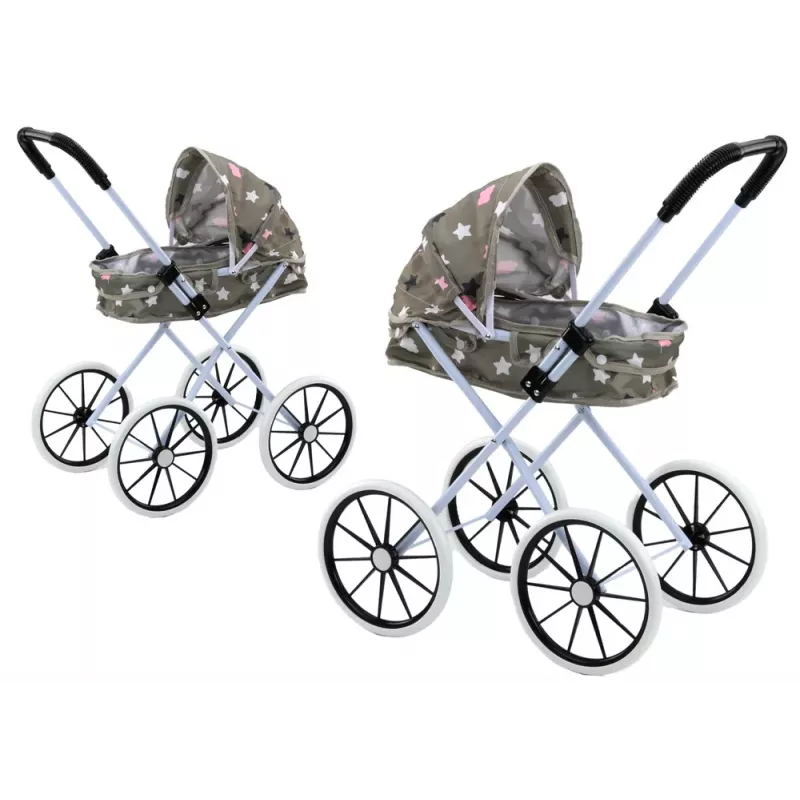 LEAN TOYS Carrito de muñecas ruedas grandes plegable estrellas gris