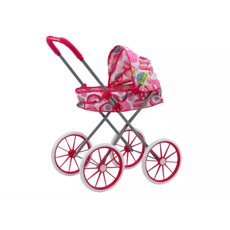 LEAN TOYS Carrito de muñecas ruedas grandes plegable rosa estampado