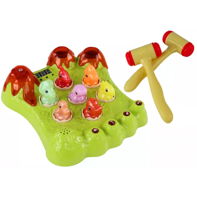LEAN TOYS Juego Wack-A-Mole dinosaurio tablero dos martillos verde luces sonidos