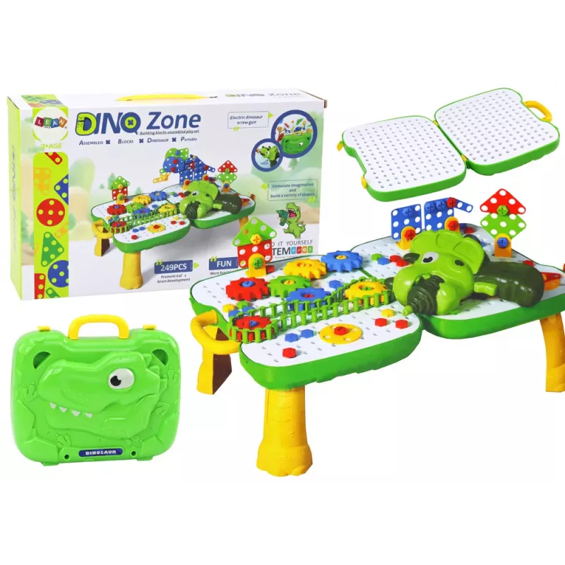 LEAN TOYS Set maletín de mesa DIY puzzle bloques de construcción dinosaurio destornillador 249 piezas