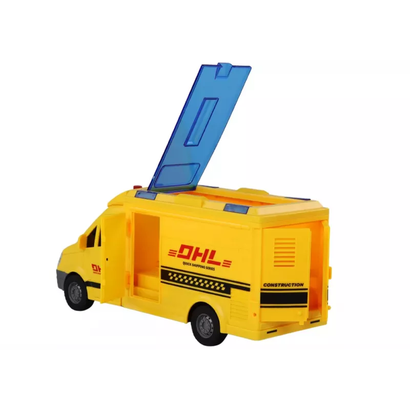 LEAN TOYS Furgoneta de reparto 1:16 fricción con puertas que se abren, luz y sonido, amarillo