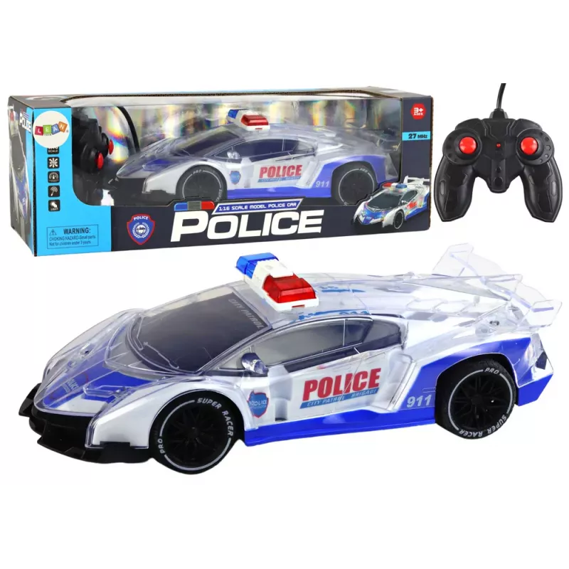 LEAN TOYS Coche deportivo de policía con mando a distancia RC escala 1:16 luces