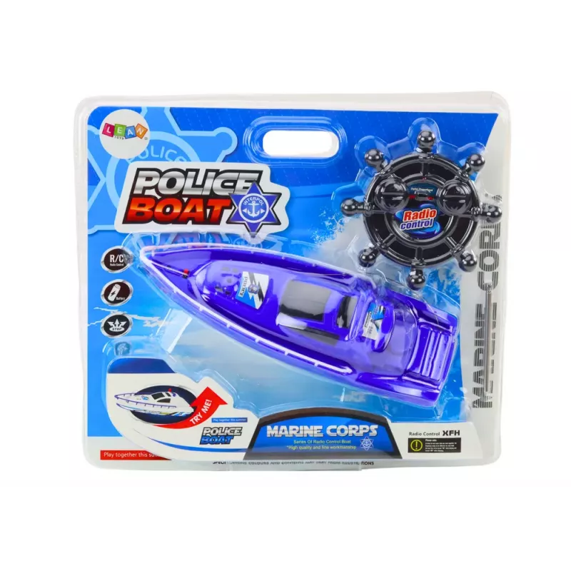 LEAN TOYS Lancha de policía con mando a distancia RC azul 27MHz