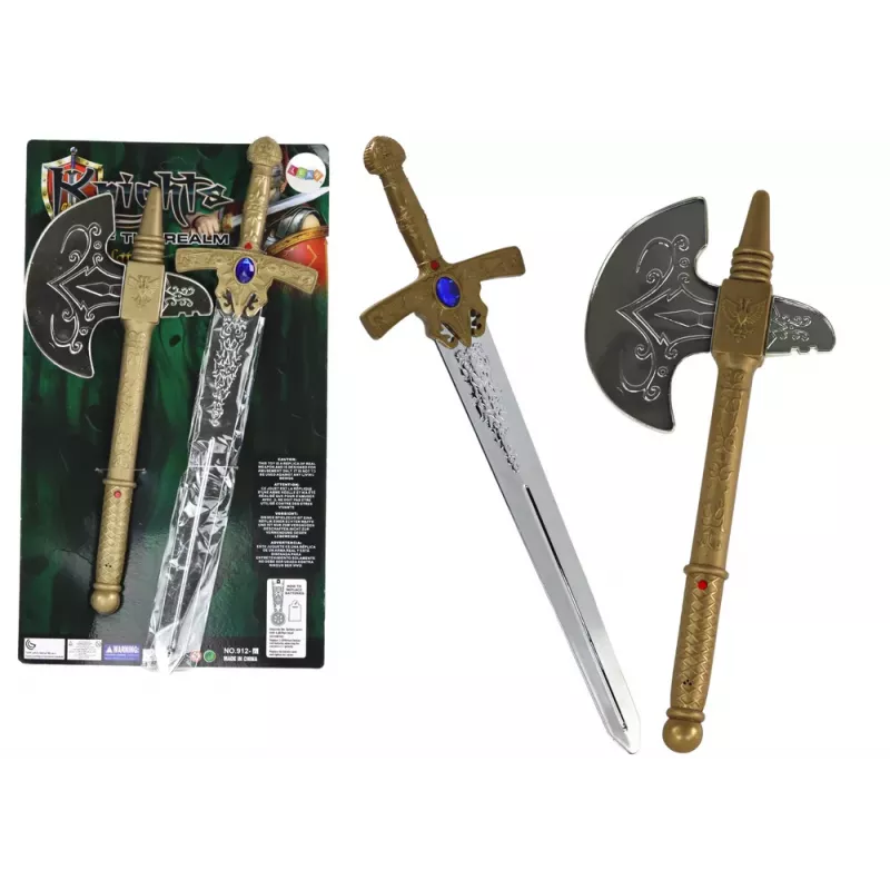 LEAN TOYS Set Espada-Hacha-Caballero - Arma de Caballero para Niños