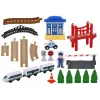 LEAN TOYS Vía de Tren de Madera Set Tren con Comisaría Puente 3,2m 75 Piezas