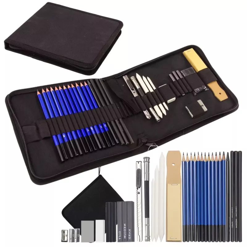 LEAN Art Set de Dibujo Bolígrafos Accesorios Estuche 32 Piezas