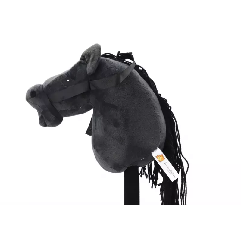 LEAN TOYS Cabeza de Caballo de Peluche con Palo Caballo de Juguete Caballo de Pelo Largo Negro con Sonidos