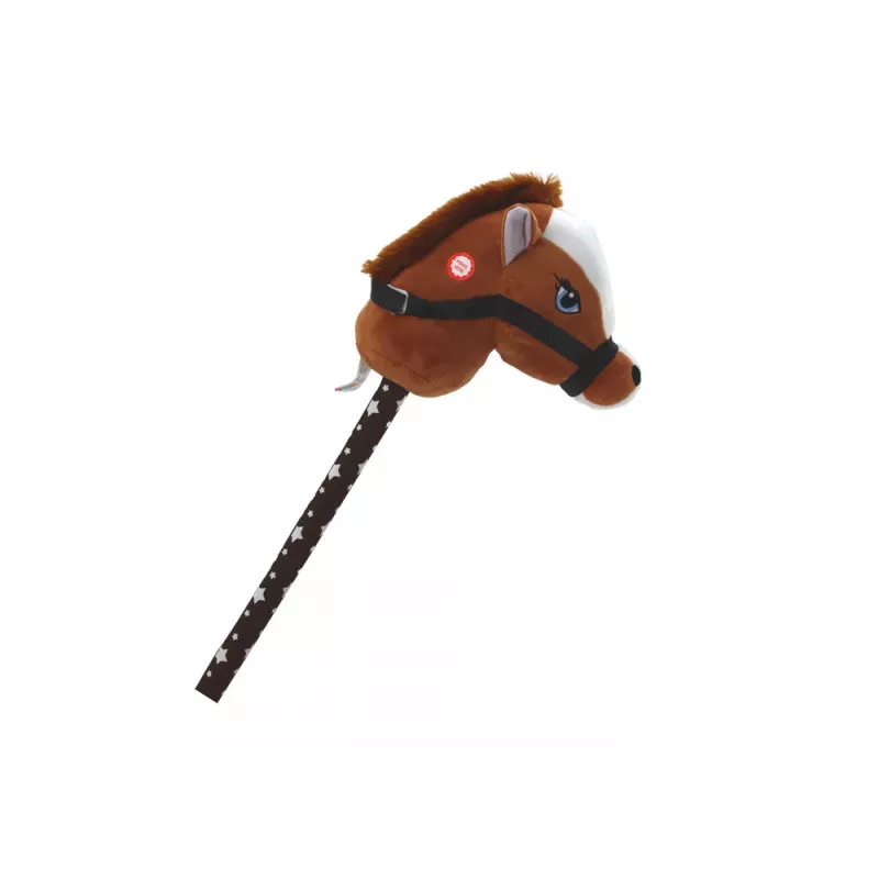 LEAN TOYS Cabeza de Caballo de Peluche con Palo Caballo de Juguete Marrón Oscuro Pelo Corto Sonidos de Caballo