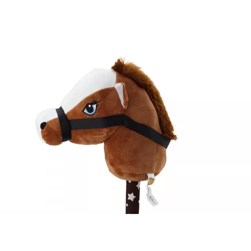 LEAN TOYS Cabeza de Caballo de Peluche con Palo Caballo de Juguete Marrón Oscuro Pelo Corto Sonidos de Caballo