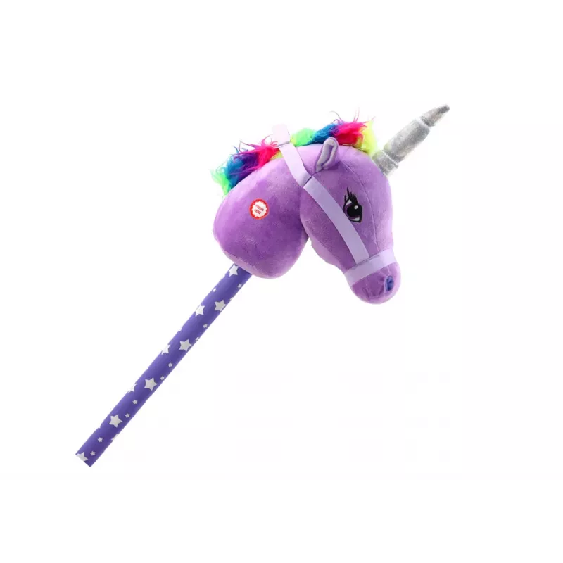 LEAN TOYS Cabeza de Unicornio de Peluche con Palo Caballo de Juguete Lila Sonidos de Unicornio
