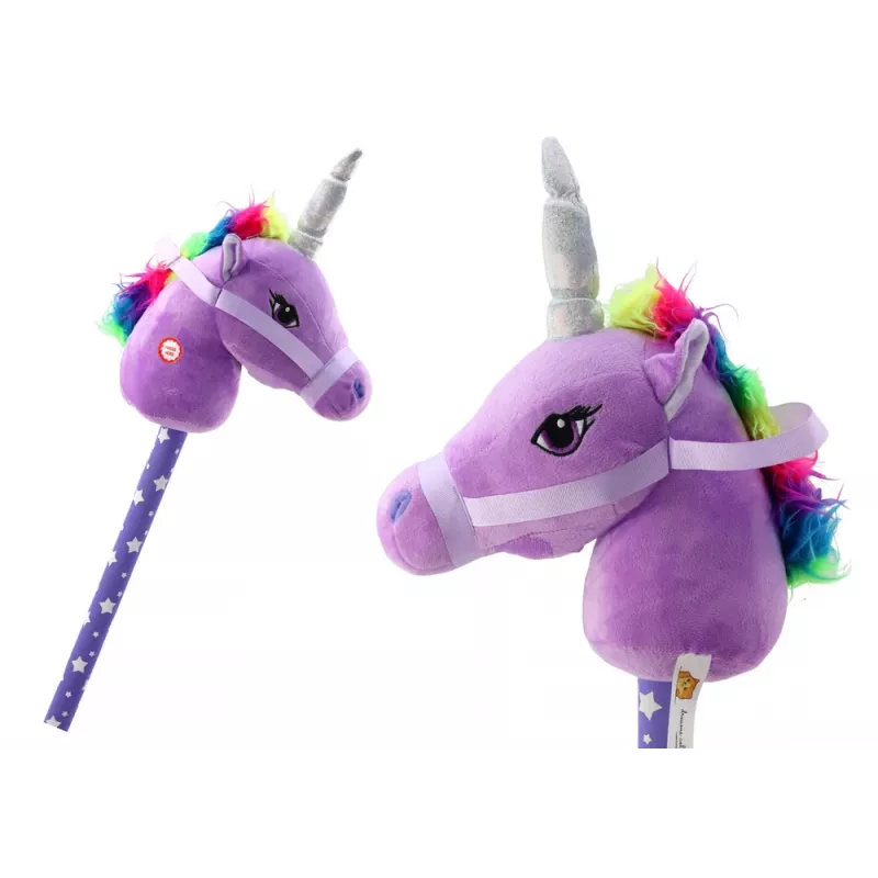LEAN TOYS Cabeza de Unicornio de Peluche con Palo Caballo de Juguete Lila Sonidos de Unicornio