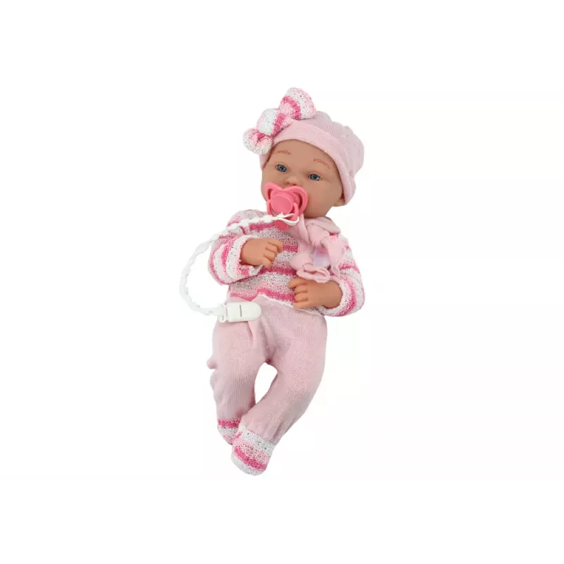 LEAN TOYS Muñeca Bebé con Jersey de Rayas, Gorro, Bufanda y Accesorios, Rosa