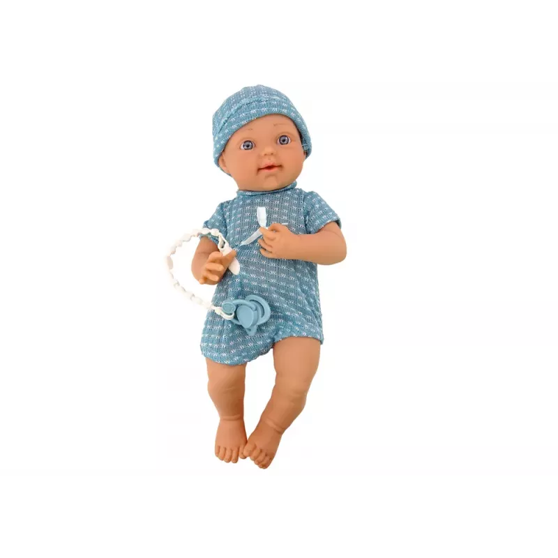 LEAN TOYS Muñeca Bebé con Ropa Azul, con Gorro, Chupete y Manta 35 cm