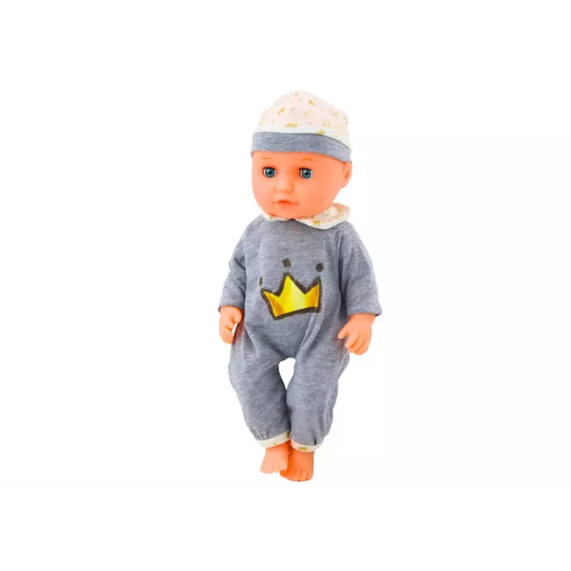 LEAN TOYS Muñeca Bebé con Pijama Gris, con Biberón, Chupete y Sonidos de Bebé