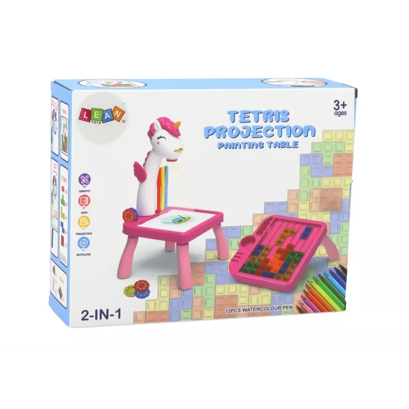 LEAN TOYS Mini Proyector Tetris de Mesa 2en1 Azul Unicornio