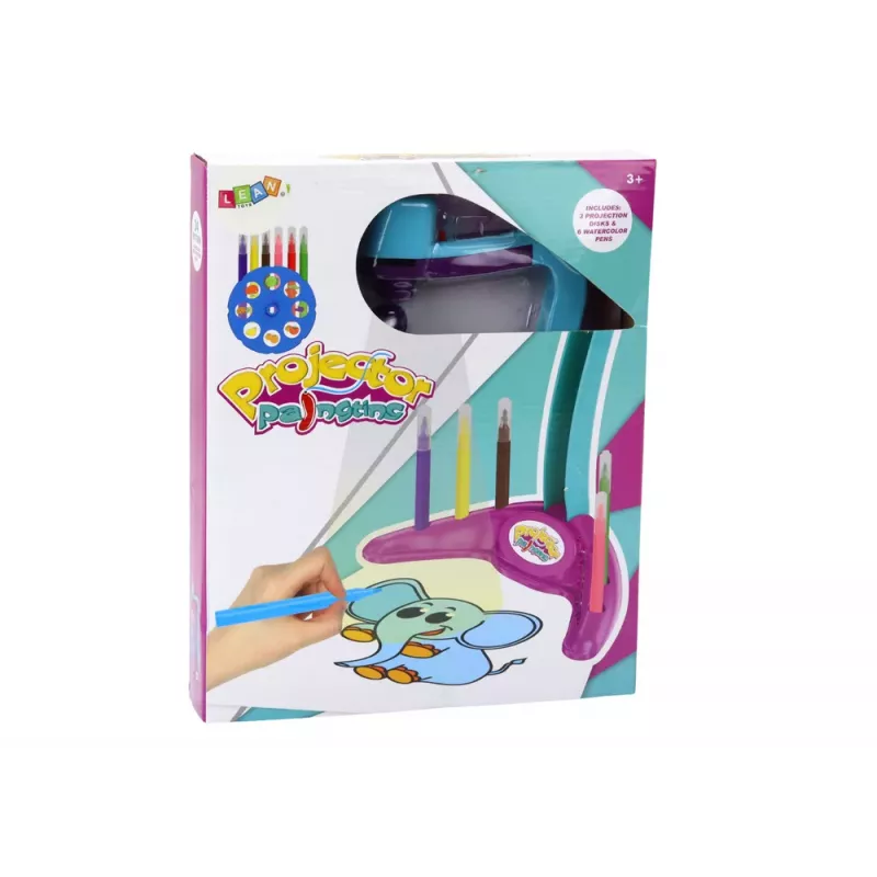 LEAN TOYS Proyector de Dibujo con 3 Discos Intercambiables y Rotuladores, Lila