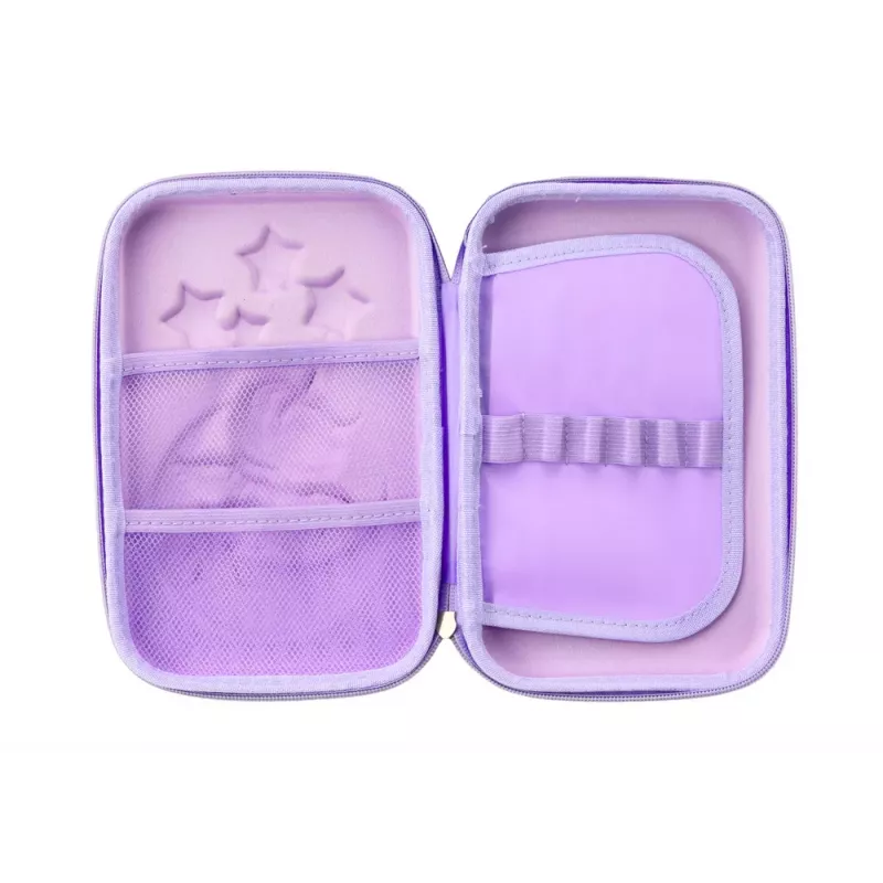 LEAN Estuche Escolar Grande Unicornio 3D, Plegable, Morado, 23x15x5 cm