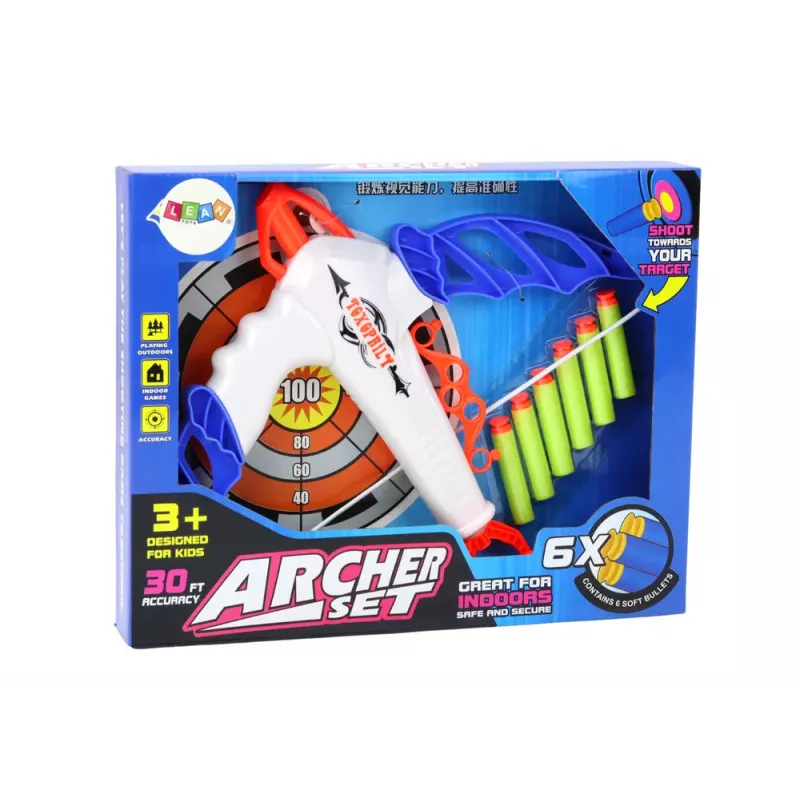 LEAN TOYS Arco con Diana para Flechas Suaves con Ventosa, 6 piezas