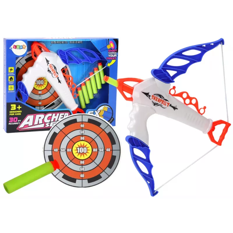 LEAN TOYS Arco con Diana para Flechas Suaves con Ventosa, 6 piezas