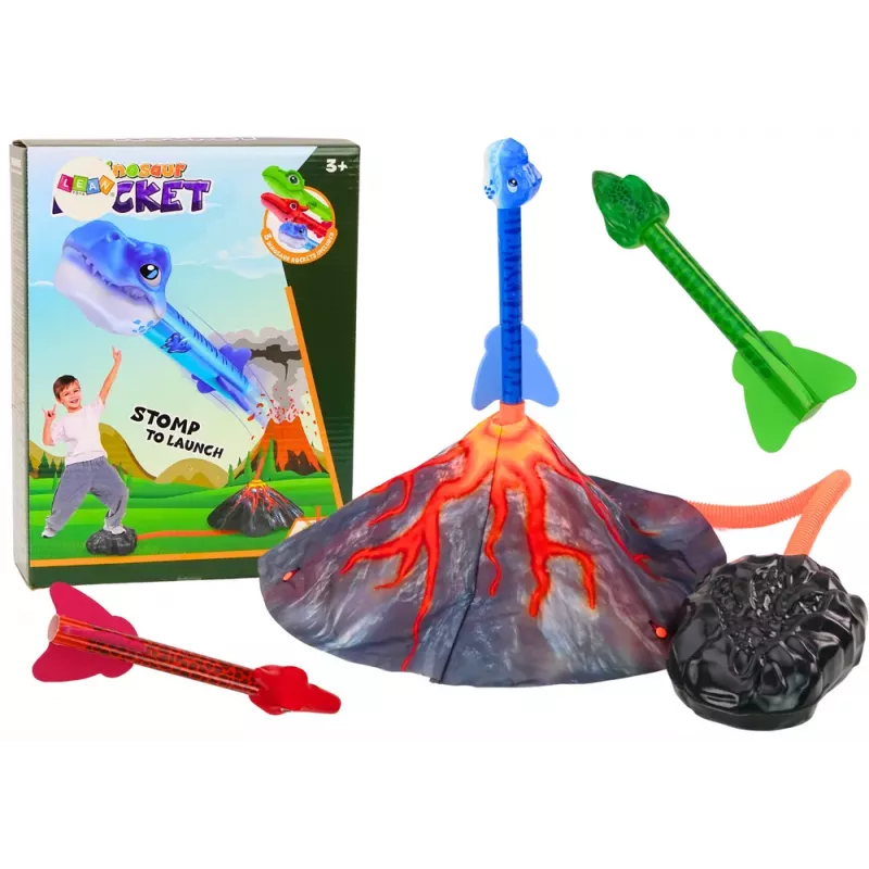 LEAN TOYS Set de Juego Lanzacohetes Ajustable Dinosaurios Volcán