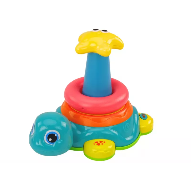 LEAN TOYS Pirámide Tortuga de Paseo 2en1 Puzzle Ruedas Luces Sonidos