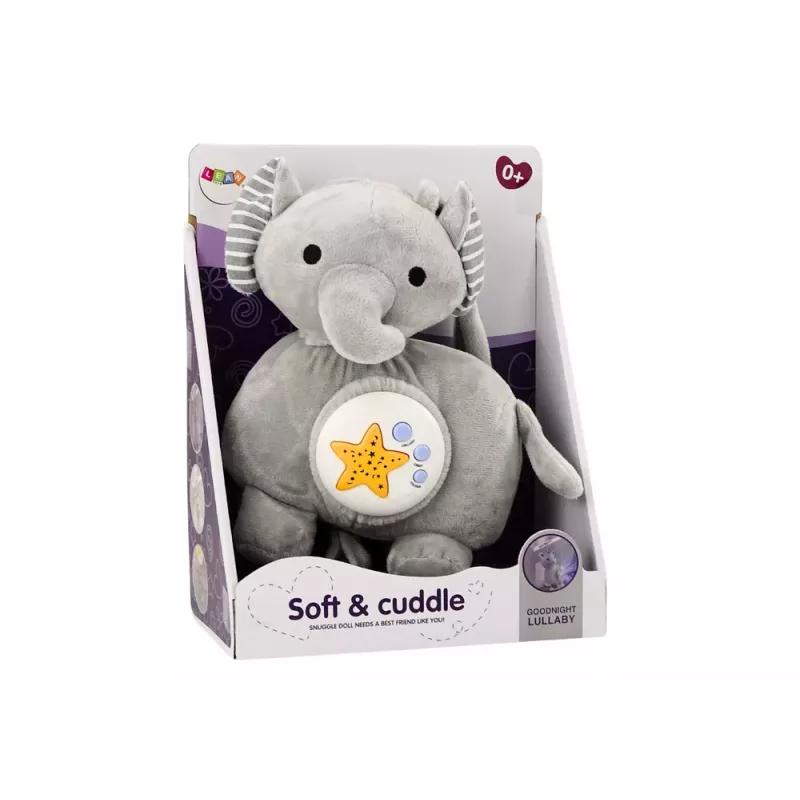 LEAN TOYS Elefante de Peluche Proyector Ayuda para Dormir Gris Peluche Estrellas Melodías