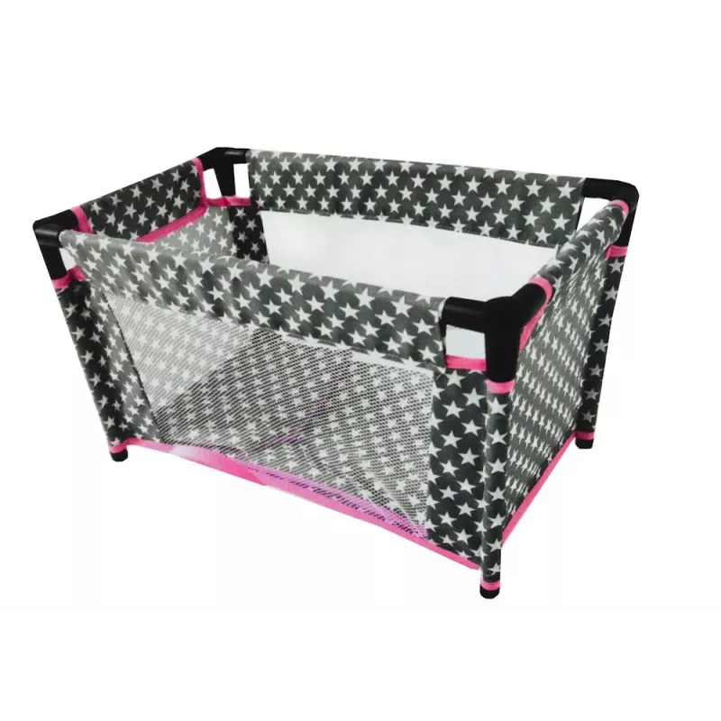 LEAN TOYS Cuna de Muñeca Alice con Estrellas, Bolsa, Manta, Almohada, Gris y Rosa