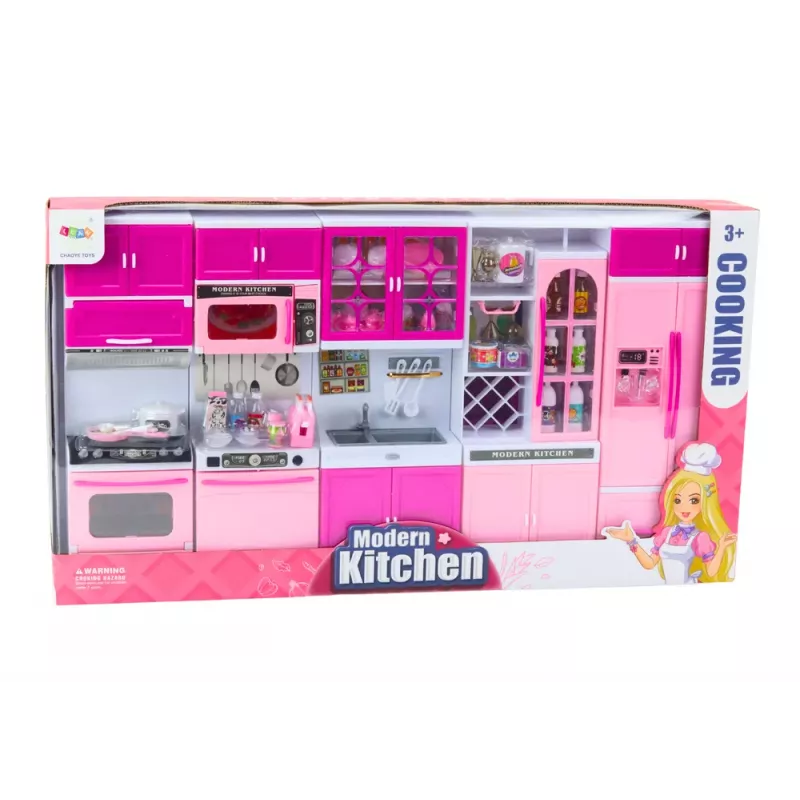 LEAN TOYS Set de Muebles de Cocina para Muñecas Nevera Cocina Accesorios Rosa