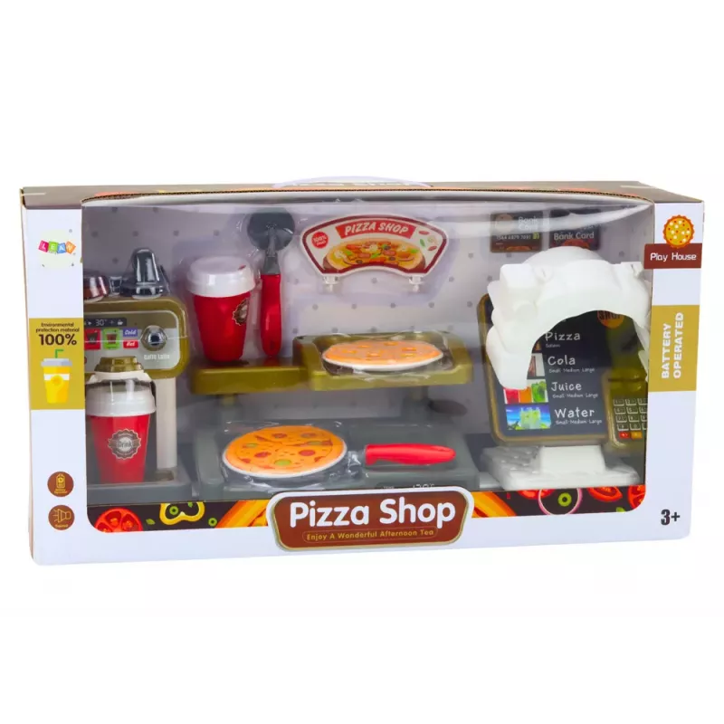 LEAN TOYS Set de Tienda de Pizza Cafetera Bebidas Caja Registradora Juego de Imitación
