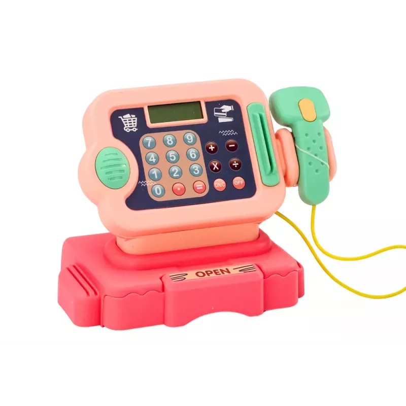 LEAN TOYS Caja registradora de juguete para aprender a contar monedas con carrito de compra, luces y sonidos Rosa