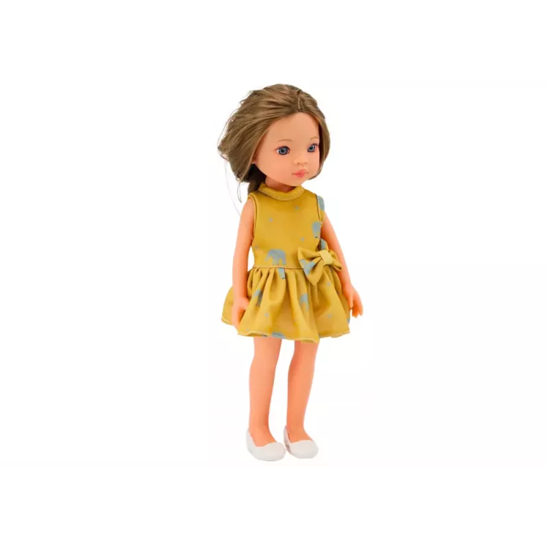 LEAN TOYS Muñeca Vestido Amarillo Pelo Castaño Muñeca Grande 33cm