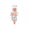 LEAN TOYS Muñeca Bebé con Ropa de Rayas Blanco y Gris, Gorro, Chupete, Manta