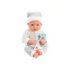 LEAN TOYS Muñeca Bebé con Ropa de Rayas Blanco y Gris, Gorro, Chupete, Manta
