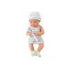 LEAN TOYS Muñeca Bebé con Ropa Azul y Blanca, con Gorro, Chupete, Babero, Manta