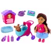 LEAN TOYS Muñeca con Perros, Muñeca Perro, Accesorios de Perrera, Rosa, Cachorro, 16 Piezas