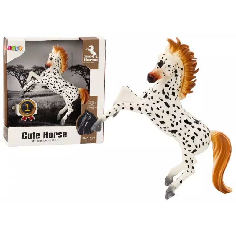 LEAN TOYS Figura Caballo Blanco con Topos de Pie Establo Granja Caballo Adorable