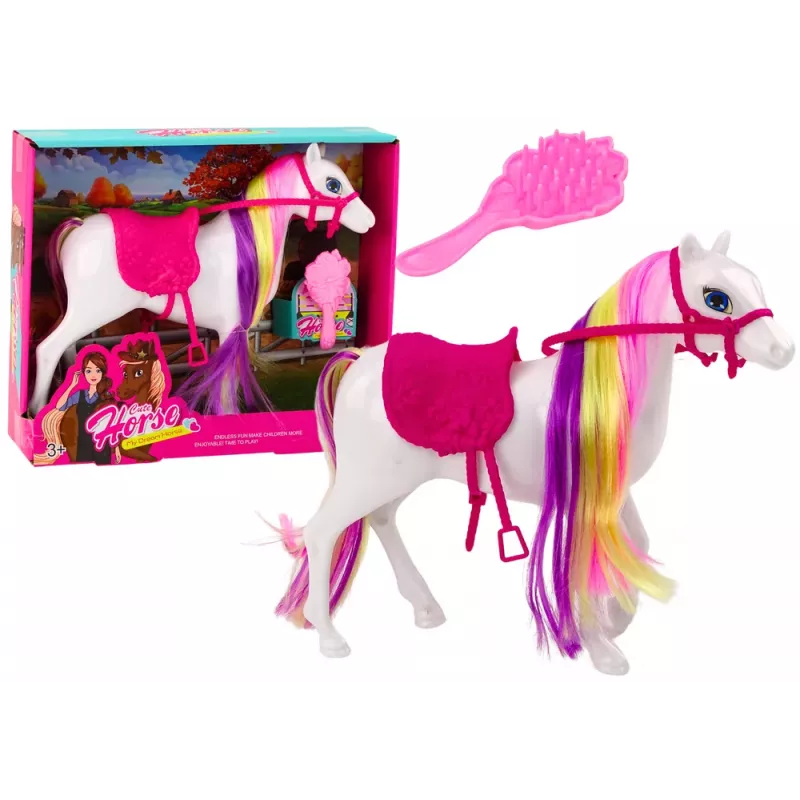 LEAN TOYS Figura Caballo Blanco Cuidado Silla Establo Granja Caballo Adorable