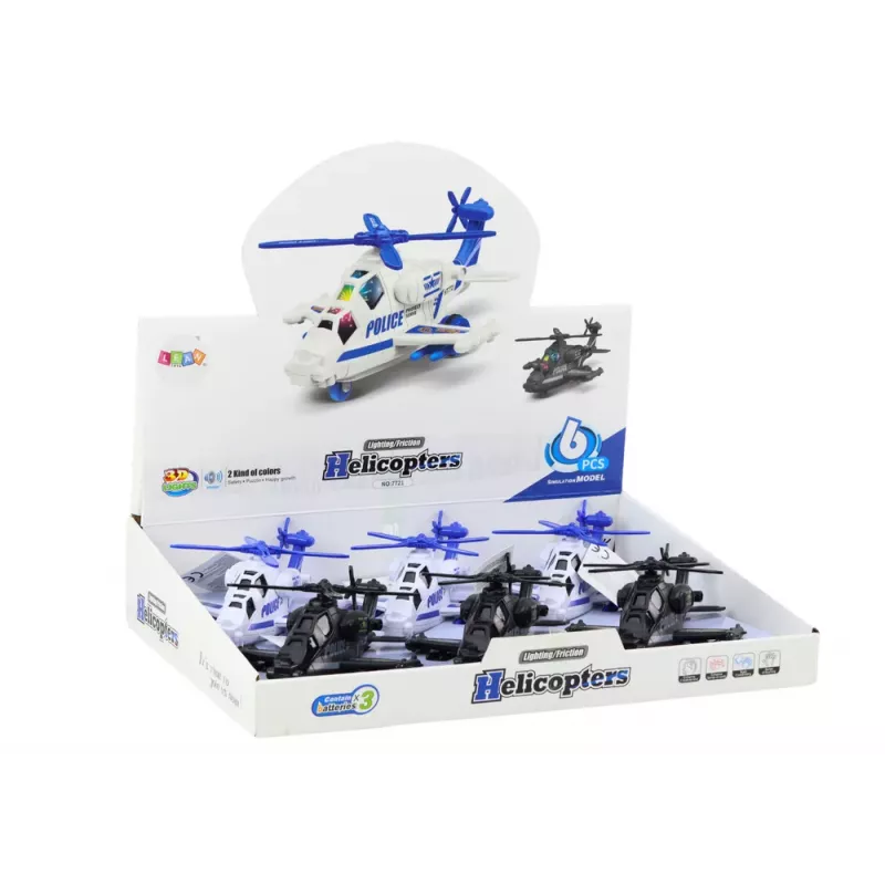 LEAN TOYS Helicóptero de Policía Blanco o Negro Fricción Luz y Sonido