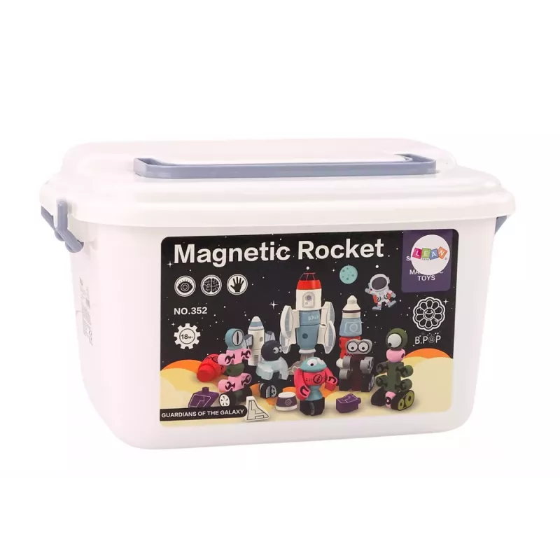 LEAN TOYS Bloques Magnéticos Set Cohete Espacial 56 Piezas - Cohete Magnético Mix