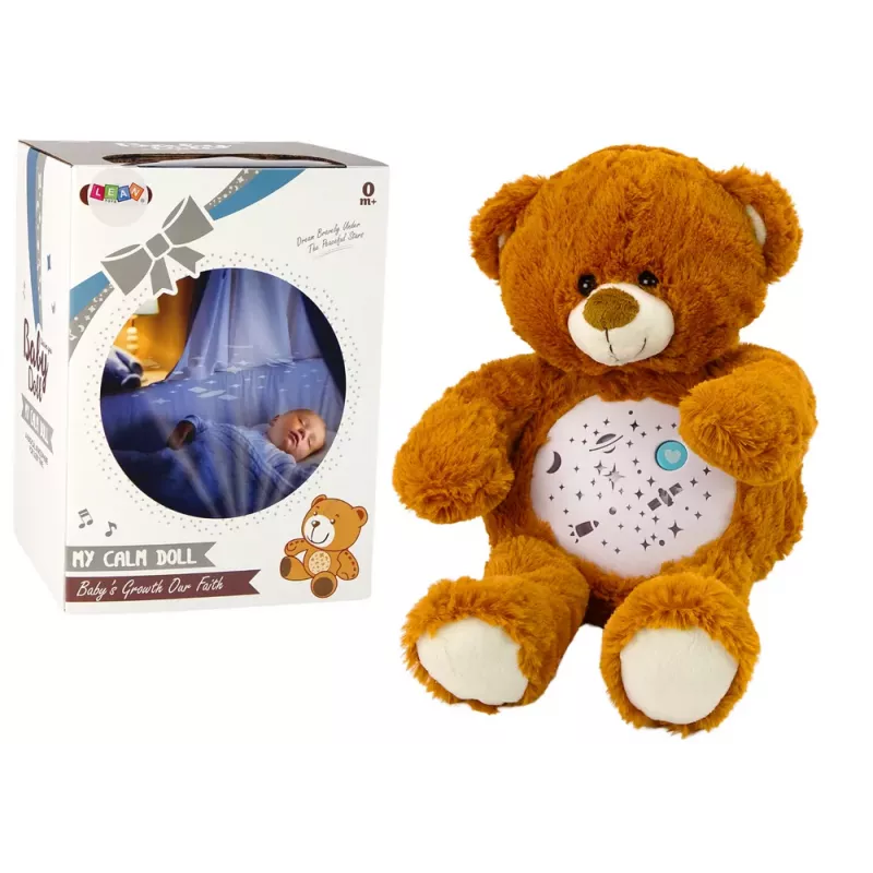 LEAN TOYS Oso de peluche luz de noche con sonidos modo noche y día marrón