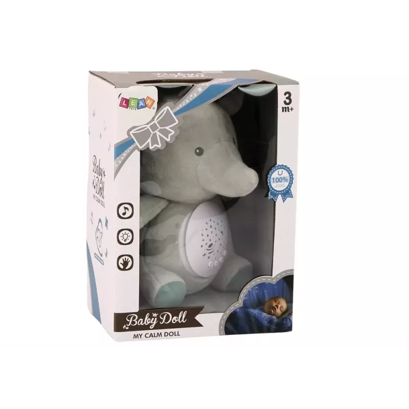 LEAN TOYS Oso de peluche elefante melodías para dormir proyector de estrellas gris