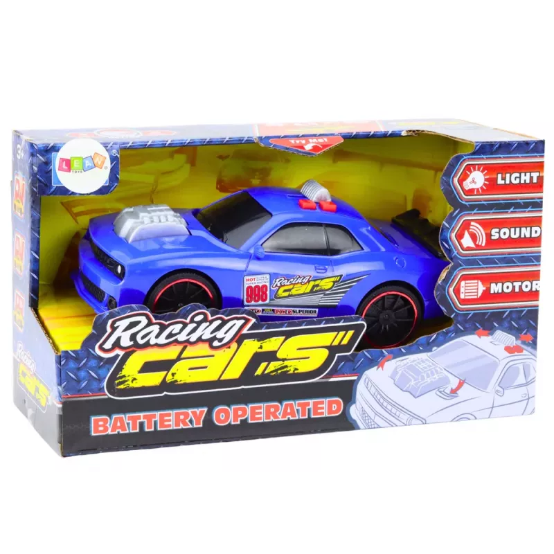 LEAN TOYS coche de carreras con luz, sonido y capó que se abre azul