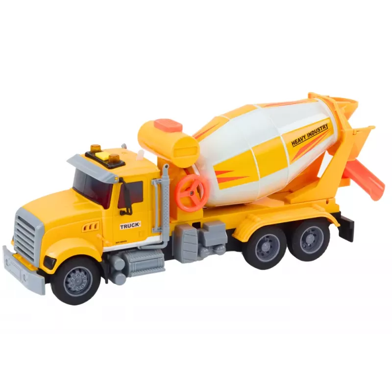 LEAN TOYS camión hormigonera amarillo con propulsión por fricción, efectos de luz y sonido