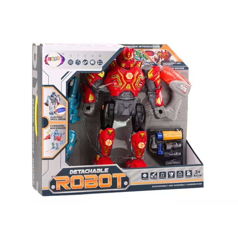 LEAN TOYS robot atornillador con taladro y destornillador, luz y sonido, rojo