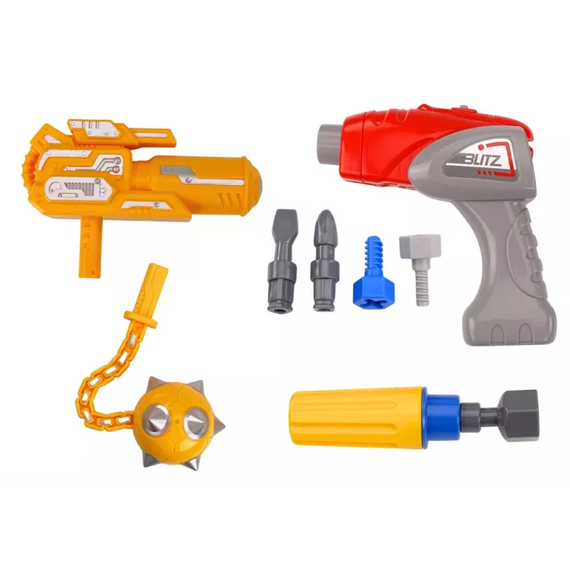 LEAN TOYS robot con arma giratoria, taladro, destornillador, luz y sonido, azul