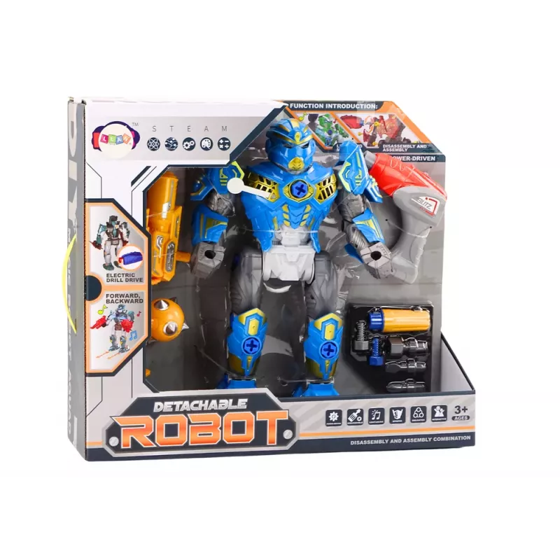 LEAN TOYS robot con arma giratoria, taladro, destornillador, luz y sonido, azul